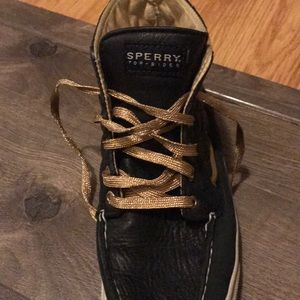 Leather and gold Sperry high tops